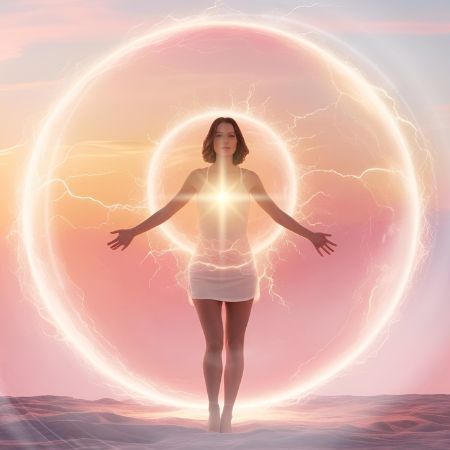 kobieta ze światłem w sercu otoczona polem światła