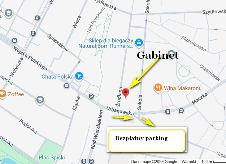 Mapka parkowania przy gabinecie hipnozy